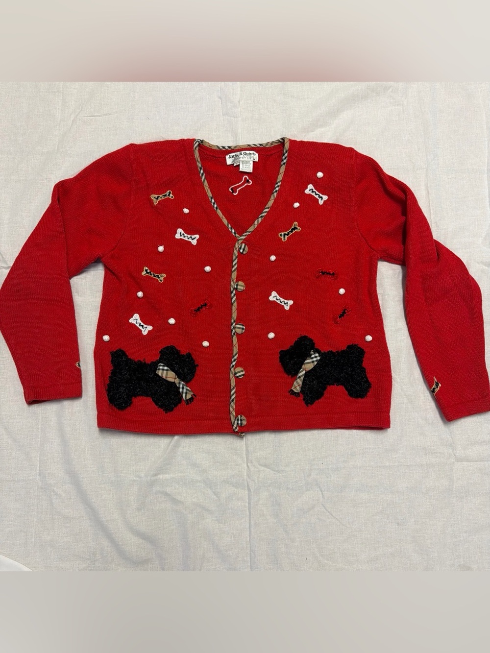 Red Dog Appliqué / embroidered Cardigan Sweater - women’s